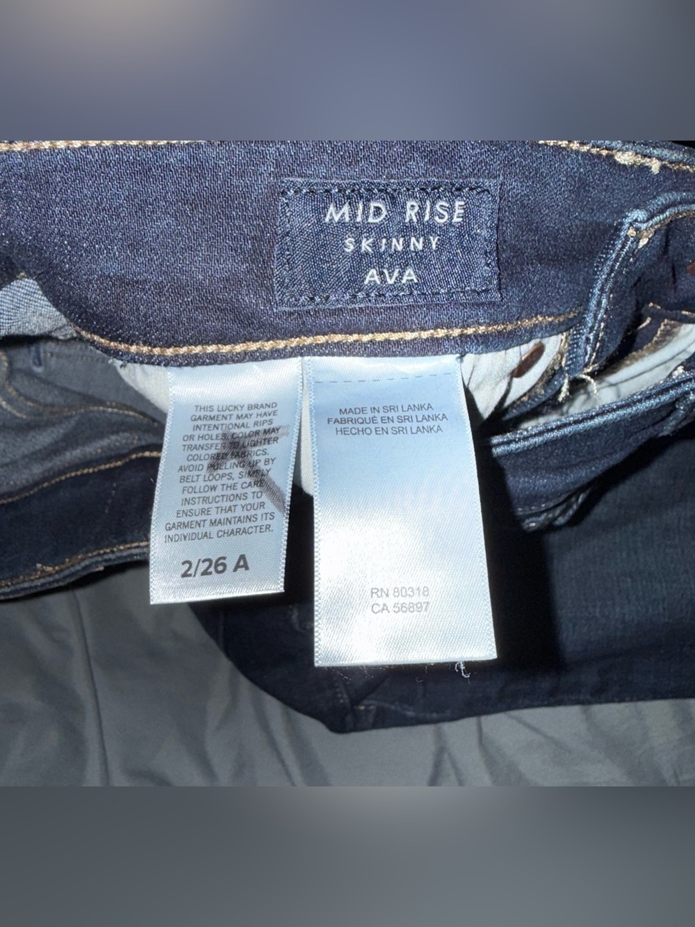 Lucky Brand Ava Mid Rise Skinny Jeans 2/26 Dark Wash Exposed Button Fly EUC - Picture 9 of 9